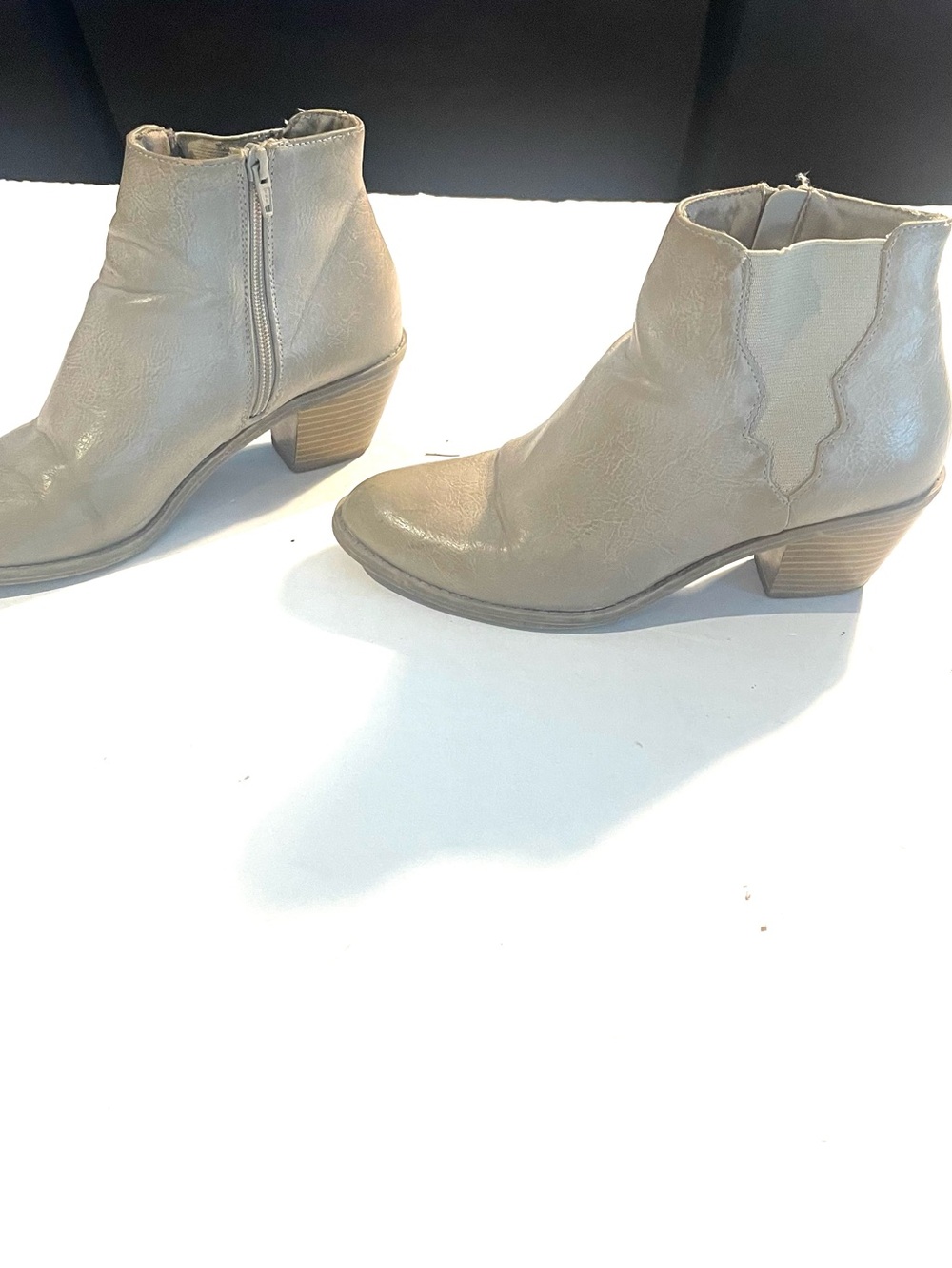 Womens Taupe Ankle Booties with Low Heel